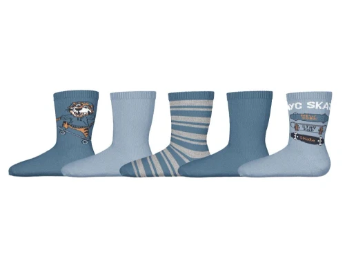 5-pak strømper fra Name It i blå nuancer med print og striber